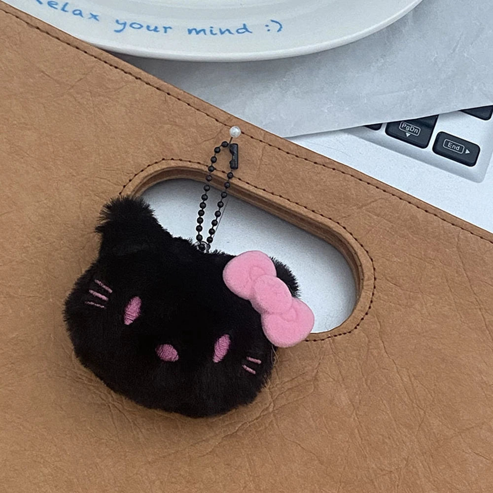 New Hello Kitty Keychain Sanrio Cute Black Pink Bow Doll Bag Plush Phone Pendant Car Key Chain Couple Accessories Birthday Gift
