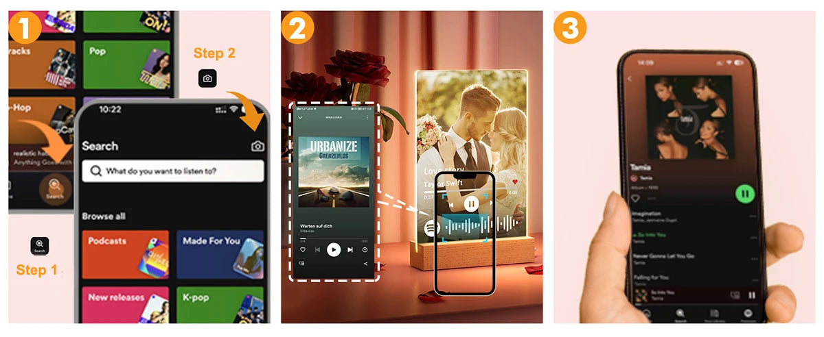 Personalised Acrylic Spotify Music Photo Plaque with LED Night Light Custom Mothers Day Gift Photo frames Custom Couple Gift