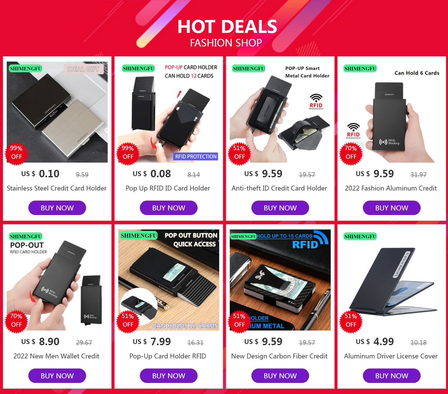Pop Up RFID ID Card Holder Male Wallet Mini Package Aluminum Metal Protective Gear Storage Bag Smart Quick Release Women Purse