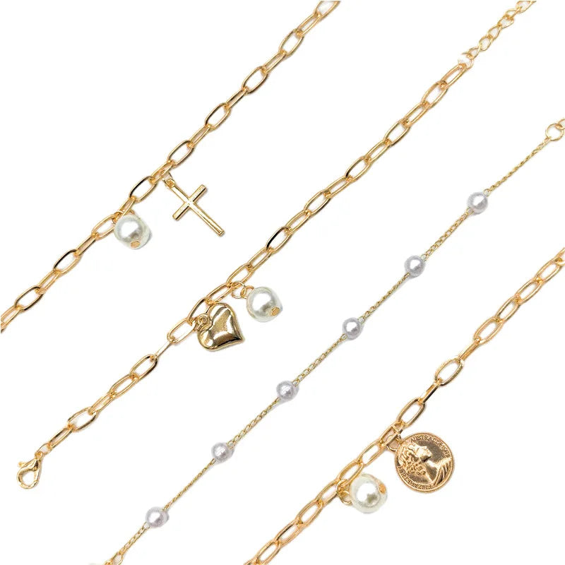 Simple Elegant Imitation Pearl Bracelets Gold Color Beads Chain for Womens Goth Chain Bracelet Bangles Trend Jewelry Gift