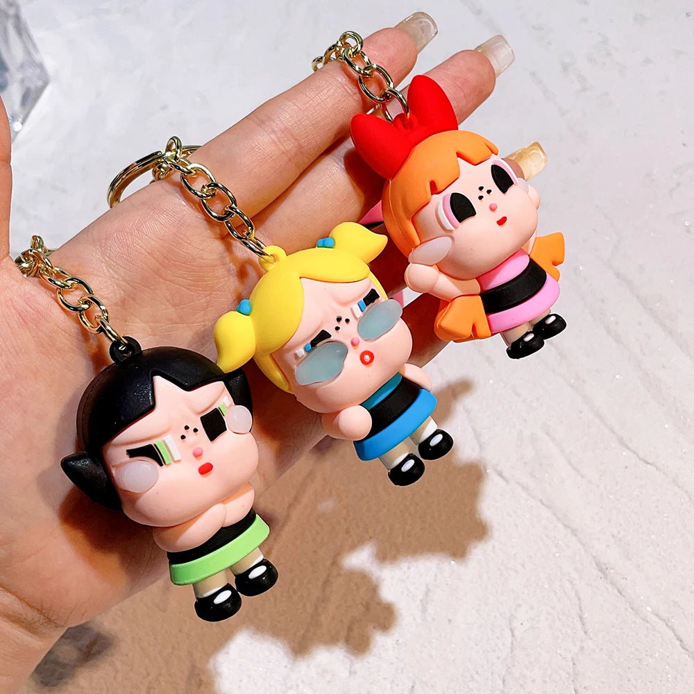 The Powerpuff Girls Creative Keychain for Women Men Fans Cartoon Cute Silicone Doll Pendant Keyring Gifts Keys Holder