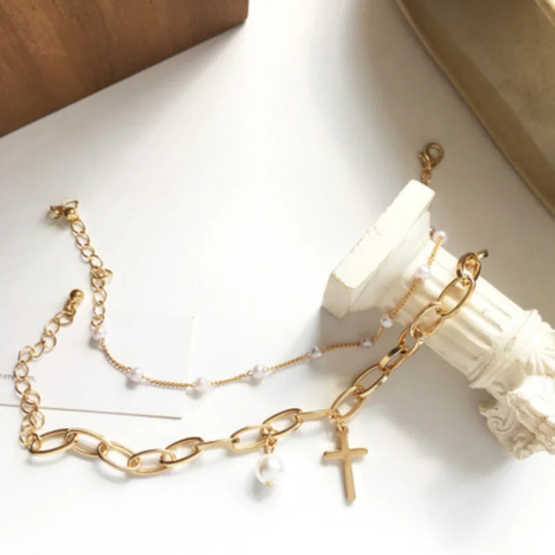 Simple Elegant Imitation Pearl Bracelets Gold Color Beads Chain for Womens Goth Chain Bracelet Bangles Trend Jewelry Gift