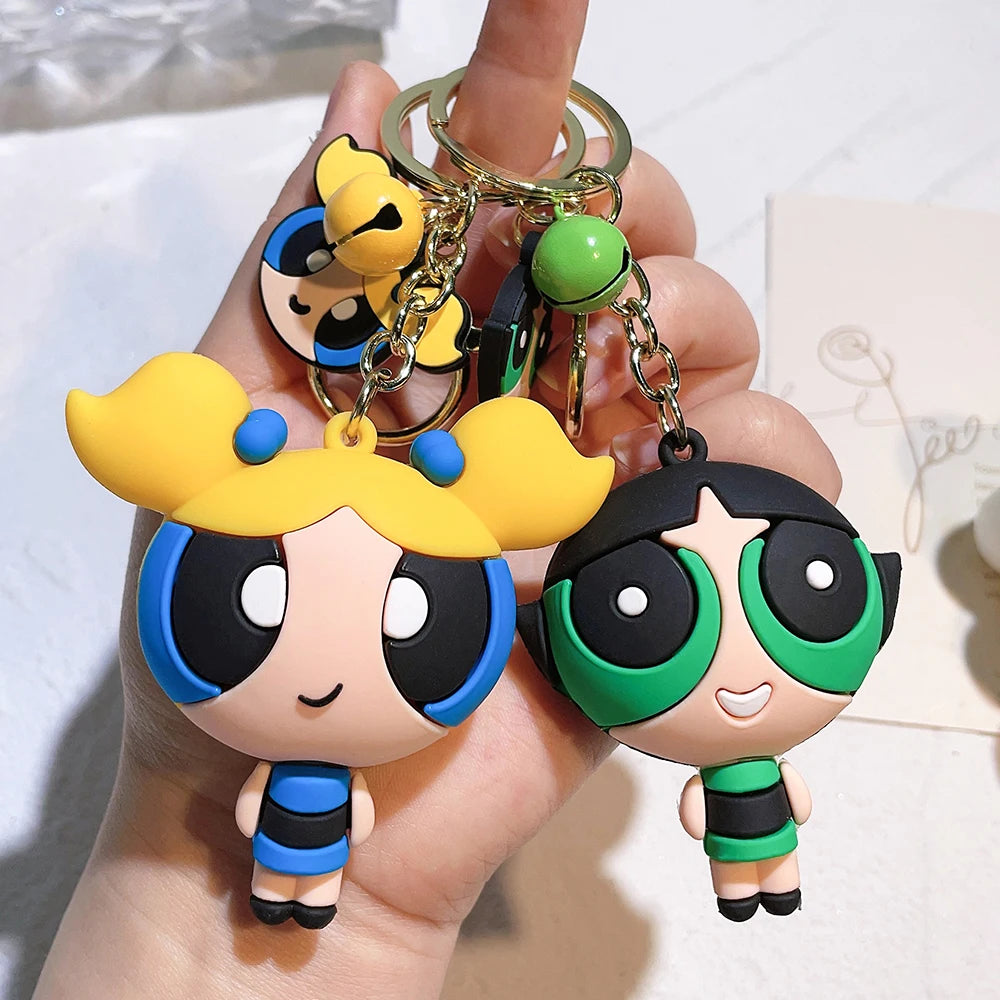The Powerpuff Girls Creative Keychain for Women Men Fans Cartoon Cute Silicone Doll Pendant Keyring Gifts Keys Holder