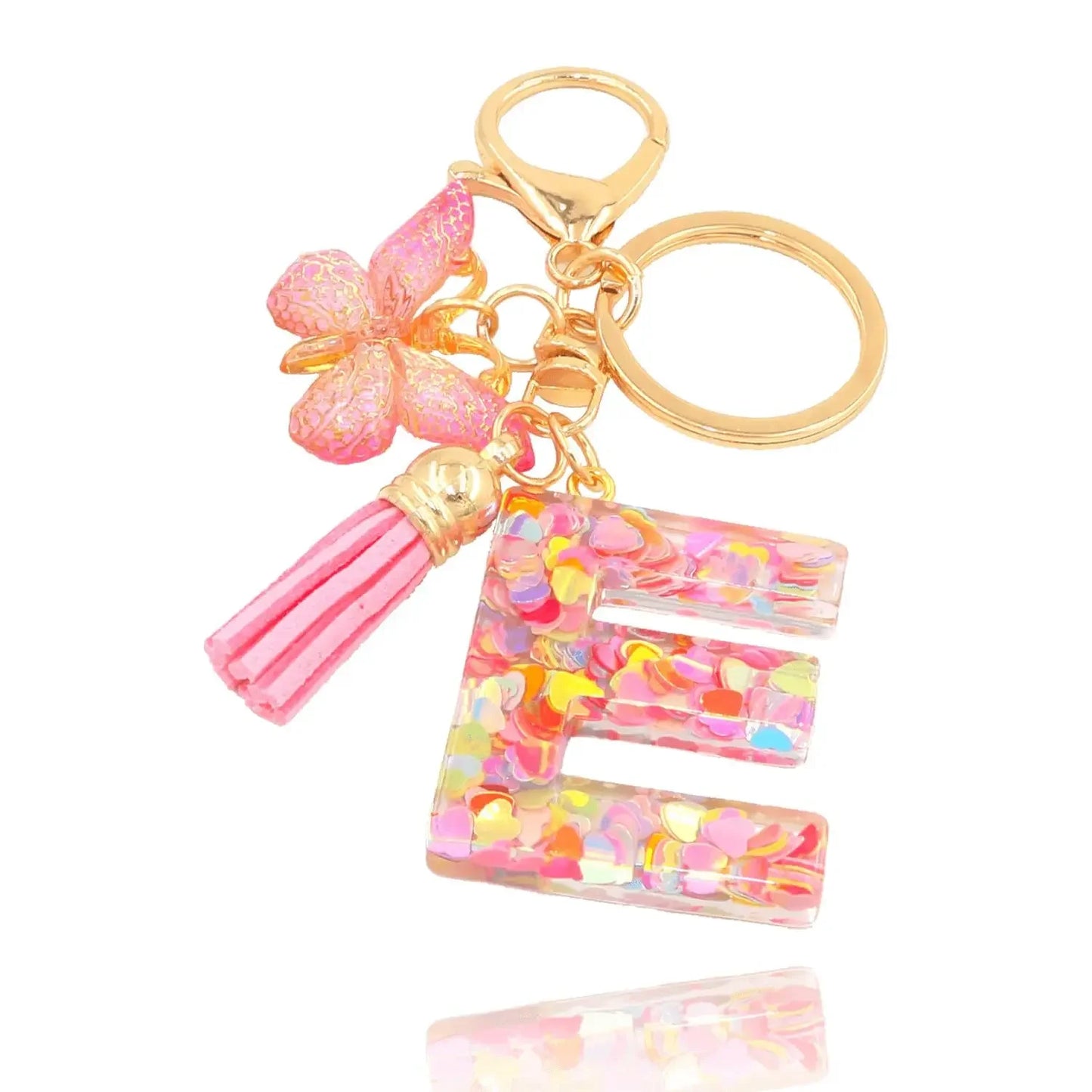 A-Z Dreamy Sequin Letters Keychain for Women Tassel Butterfly Pendant Initial Keyring Purse Suspension Bags Charms Car Key Chain