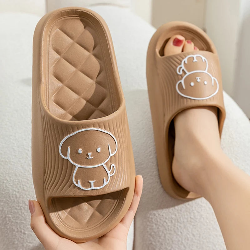 Cartoon Puppy Summer Couple Non-slip Soft Slides Lithe Comfort Sandals Men Women Casual Slippers Ladies' Home Flip Flops