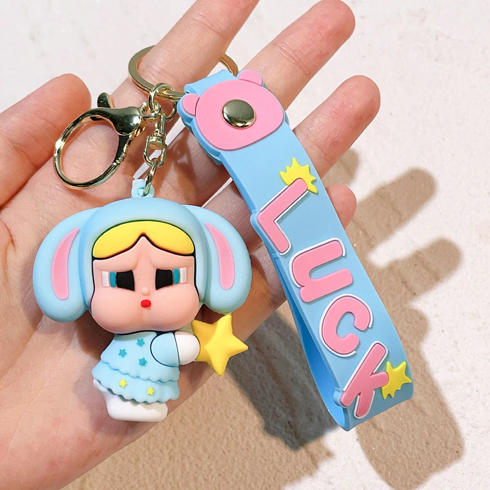 Anime Cartoon The Powerpuff Girls Keychain Cute Super Policewoman Keyring Couple School Bag Car Key Pendant Small Gift