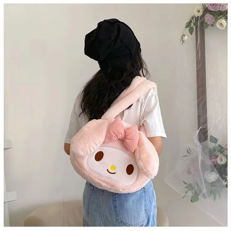 Sanrio Plush Cinnamoroll Melody Kuromi Women Tote Handbags Shoulder Bags Fashion Female Messenger Bags Purses Xmas Gifts