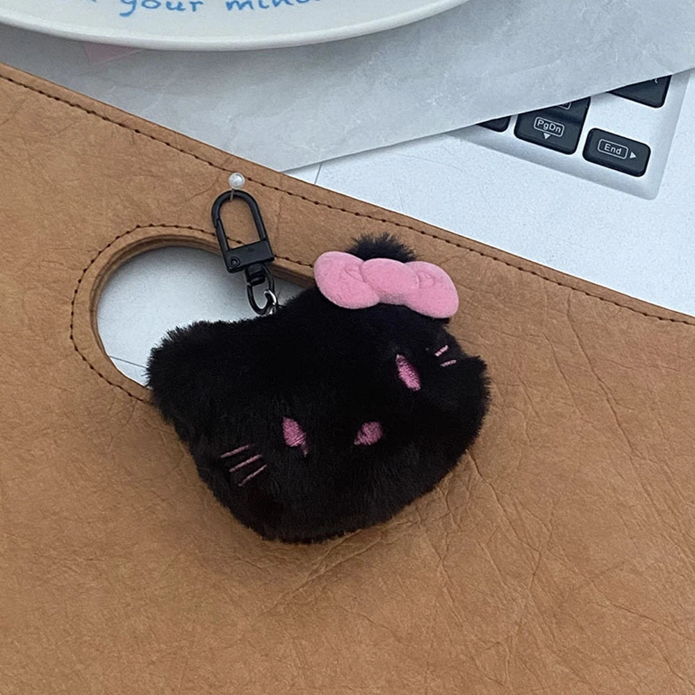 New Hello Kitty Keychain Sanrio Cute Black Pink Bow Doll Bag Plush Phone Pendant Car Key Chain Couple Accessories Birthday Gift