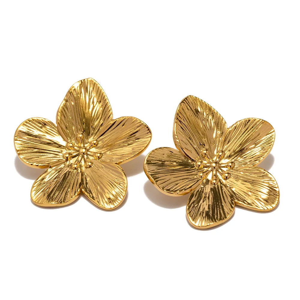 Yupsk Matte Texture Metal Flower Earring for Women French Retro Gold Color Five-leaf Flowers Fashion Party Jewelry