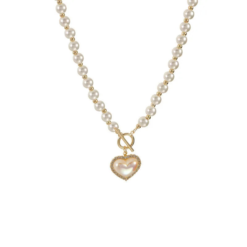 Korean Elegant Big White Imitation Pearl Bead Necklace for Women Heart Shaped Necklace Sweet Wedding Party Jewelry Girls Gifts