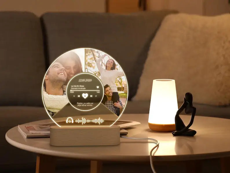 Personalised Acrylic Spotify Music Photo Plaque with LED Night Light Custom Mothers Day Gift Photo frames Custom Couple Gift