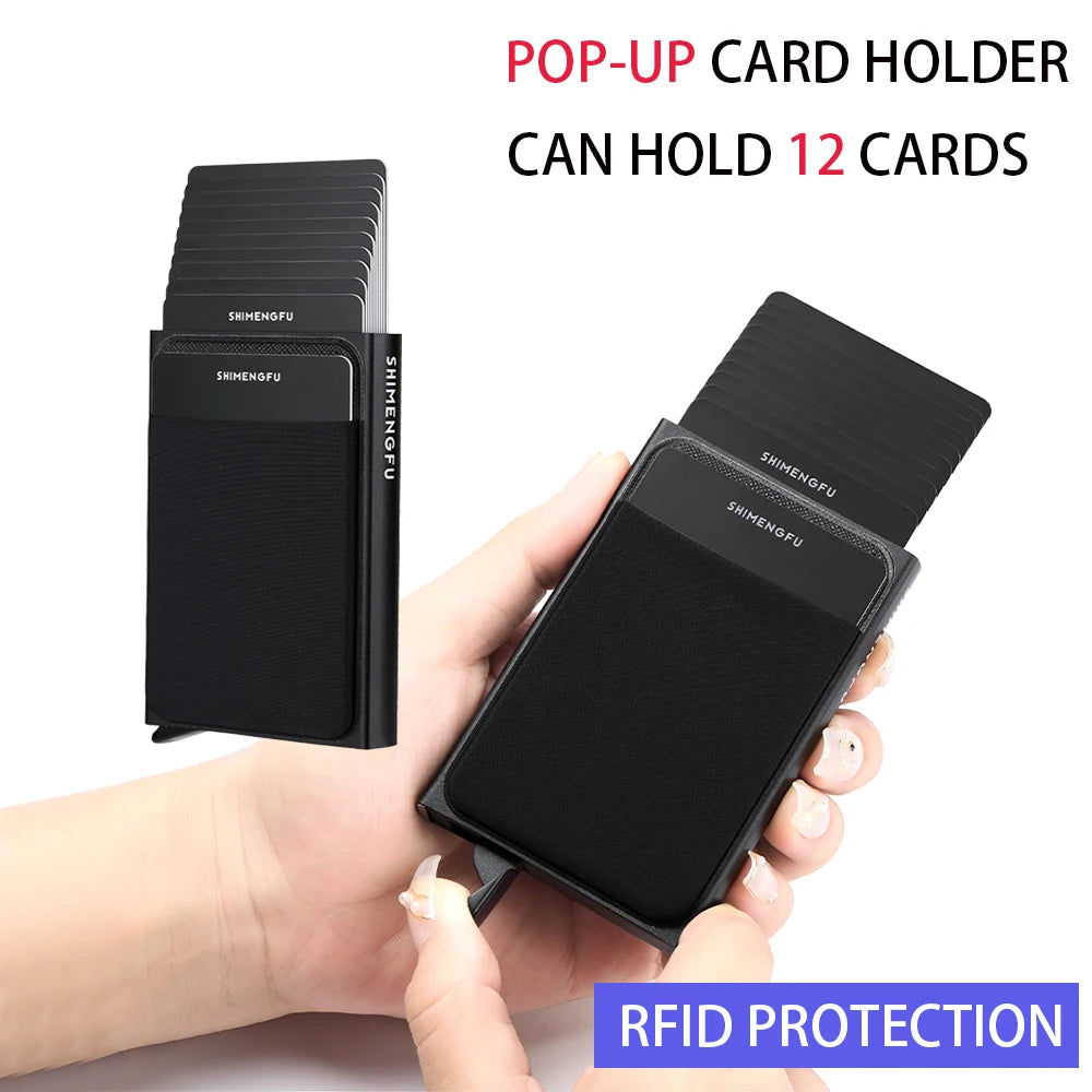 Pop Up RFID ID Card Holder Male Wallet Mini Package Aluminum Metal Protective Gear Storage Bag Smart Quick Release Women Purse