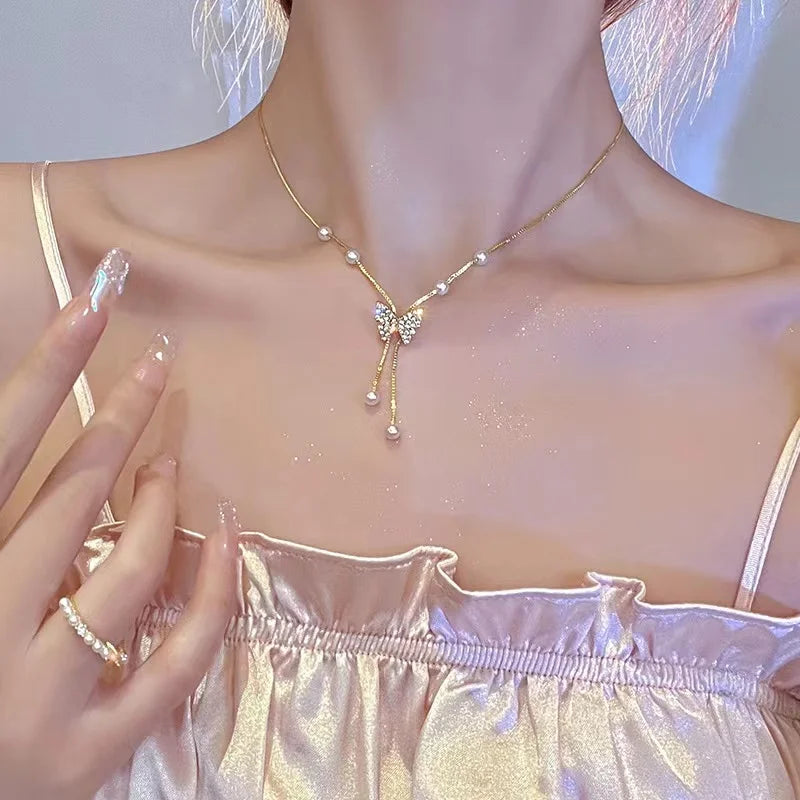 2023 New Fashion Trend Unique Design Delicate Vintage Zircon Flower Pearl Necklace Women Jewelry Wedding Party Premium Gift