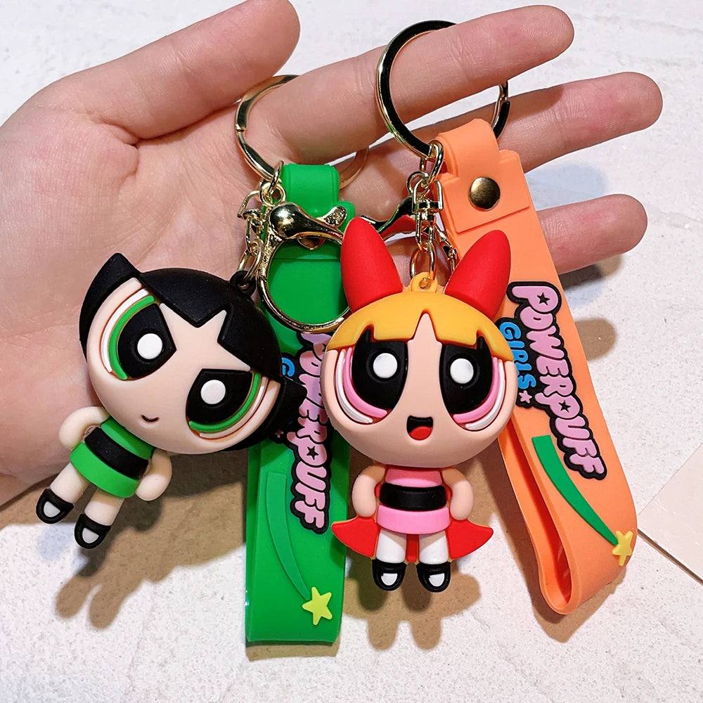 The Powerpuff Girls Creative Keychain for Women Men Fans Cartoon Cute Silicone Doll Pendant Keyring Gifts Keys Holder