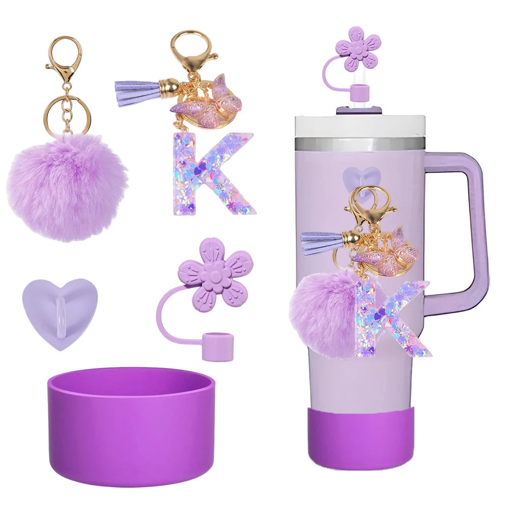 5pcs Accessories Set For Stanley Tumbler with Handle Resin Alphabet Initial Letter Keychain Keyring for Women Purse Handbags