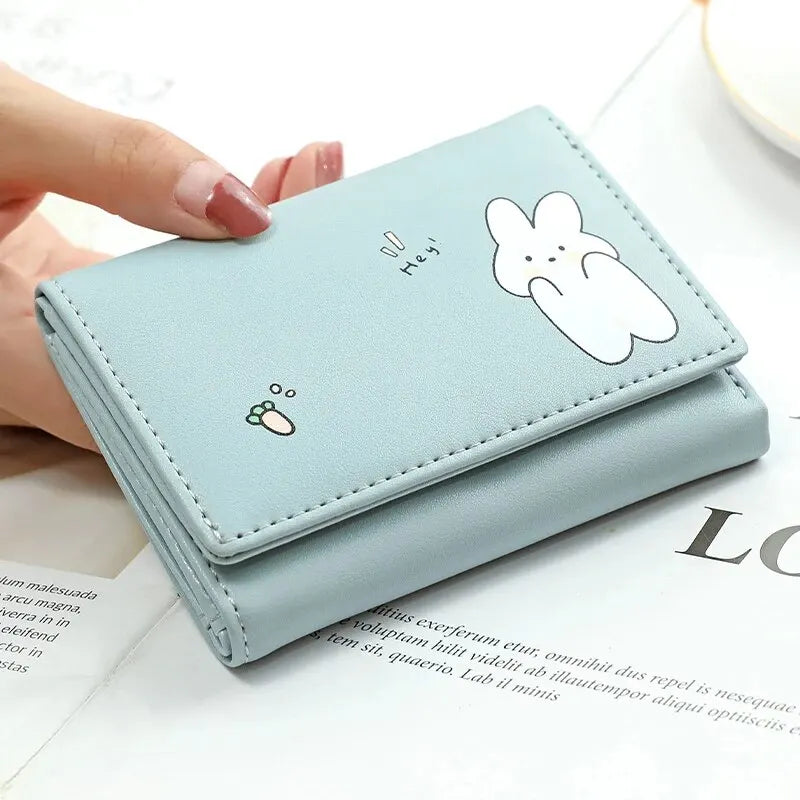 2024 Women Short Cute Small Wallet with Hasp ID Bank Card Holder for Student Girl Bag Coin Purse Ladies Wallets Cartoon Bag Pink