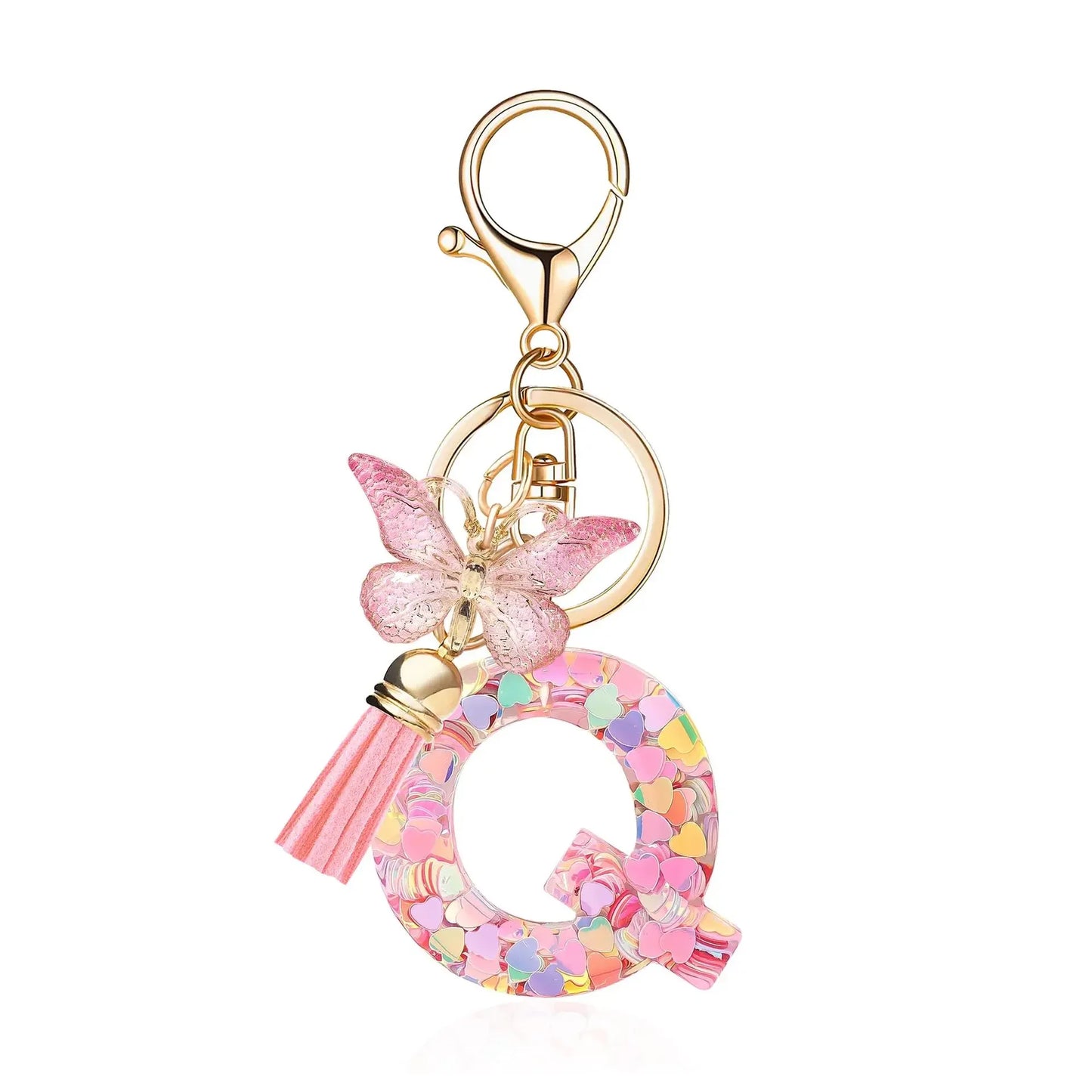 A-Z Dreamy Sequin Letters Keychain for Women Tassel Butterfly Pendant Initial Keyring Purse Suspension Bags Charms Car Key Chain