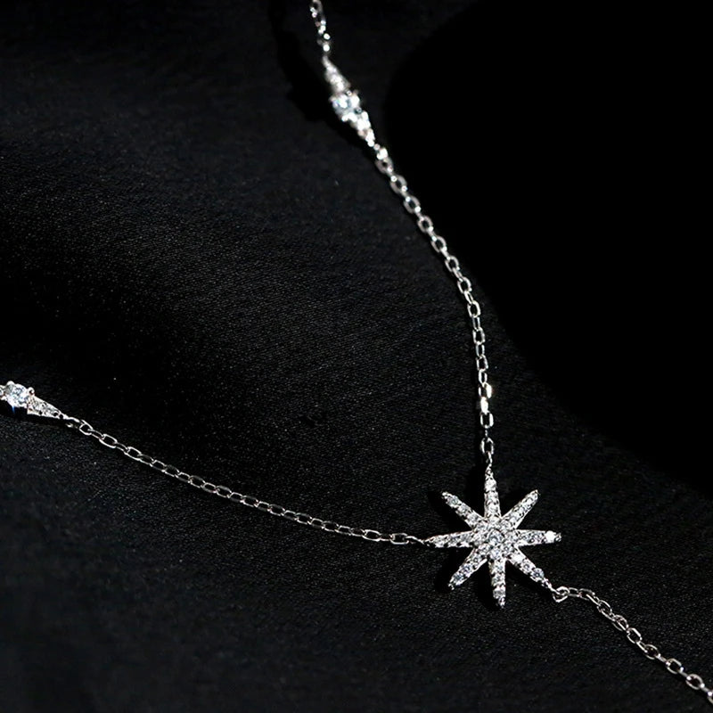 New 925 Sterling Silver Eight pointed star Pendent Necklace For Women Charm Choker Boho Fashion Wedding Party Jewelry
