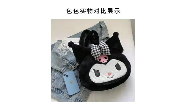 Sanrio Plush Cinnamoroll Melody Kuromi Women Tote Handbags Shoulder Bags Fashion Female Messenger Bags Purses Xmas Gifts