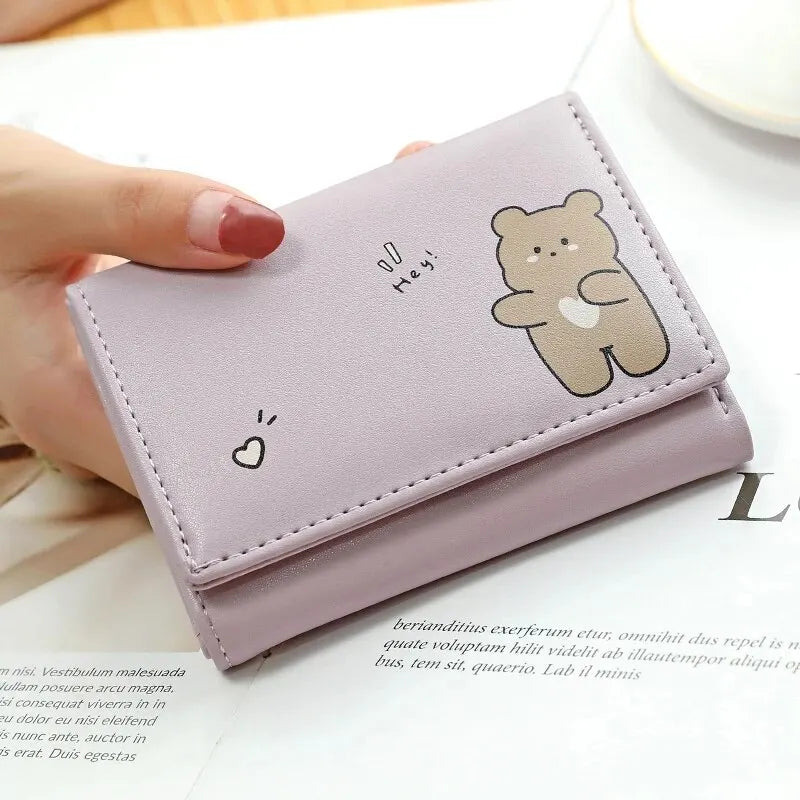 2024 Women Short Cute Small Wallet with Hasp ID Bank Card Holder for Student Girl Bag Coin Purse Ladies Wallets Cartoon Bag Pink