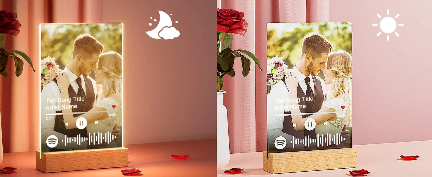Personalised Acrylic Spotify Music Photo Plaque with LED Night Light Custom Mothers Day Gift Photo frames Custom Couple Gift