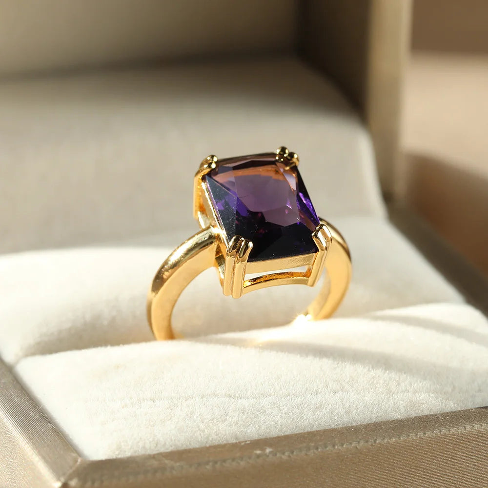 Adjustable Copper Zircon Ring For Women's For Party Engagement Fashion Christmas Gift For Women Aesthetic Metal Gold Color Ring