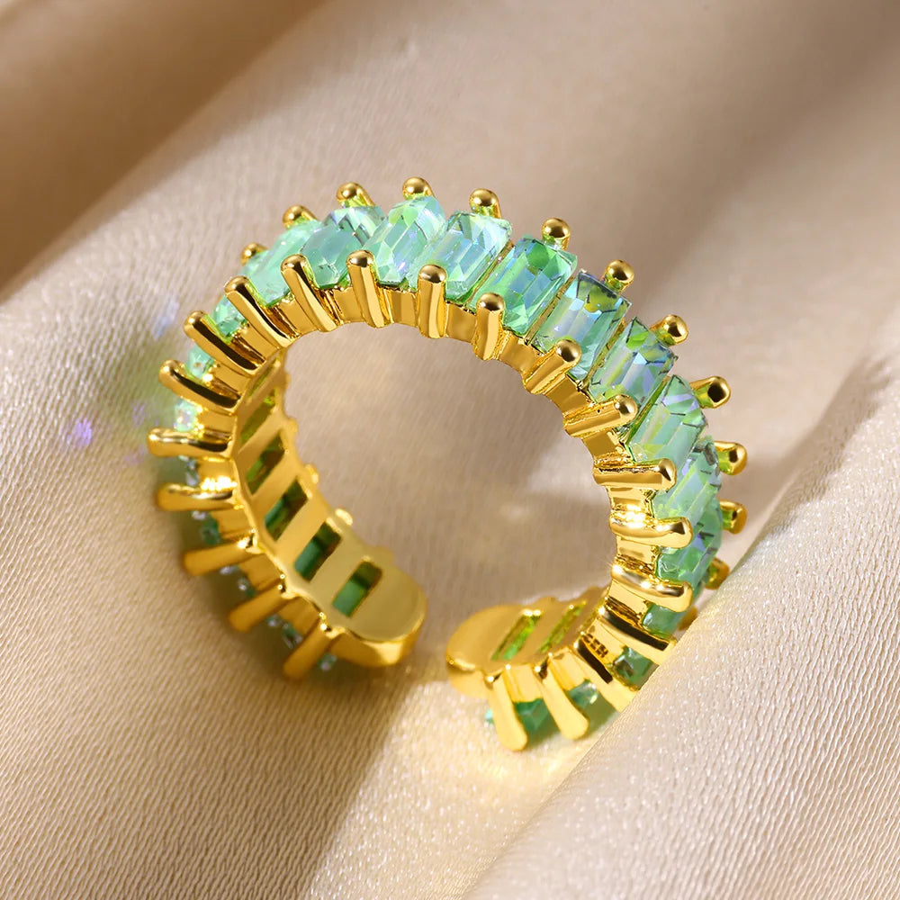 Adjustable Copper Zircon Ring For Women's For Party Engagement Fashion Christmas Gift For Women Aesthetic Metal Gold Color Ring