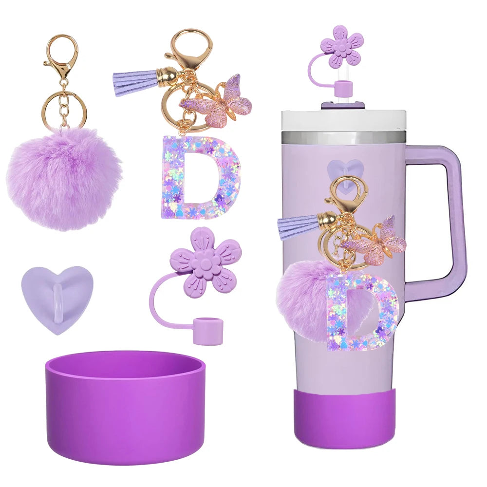 5pcs Accessories Set For Stanley Tumbler with Handle Resin Alphabet Initial Letter Keychain Keyring for Women Purse Handbags