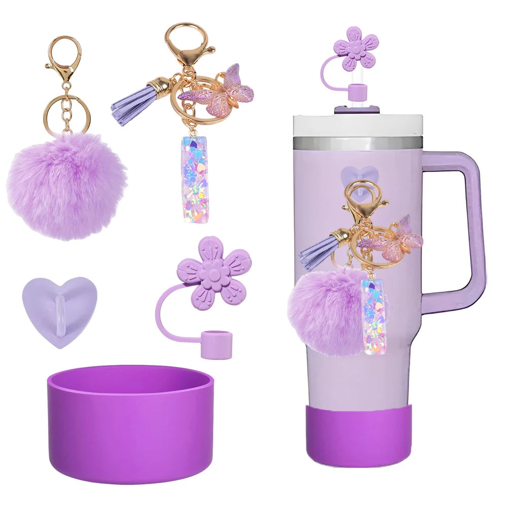 5pcs Accessories Set For Stanley Tumbler with Handle Resin Alphabet Initial Letter Keychain Keyring for Women Purse Handbags
