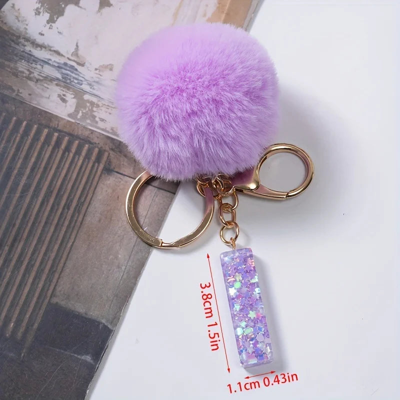 A-Z 26 Alphabet Letter keychain resin star sequin key ring cute purple plush ball keychain women's bag pendant fashion gift