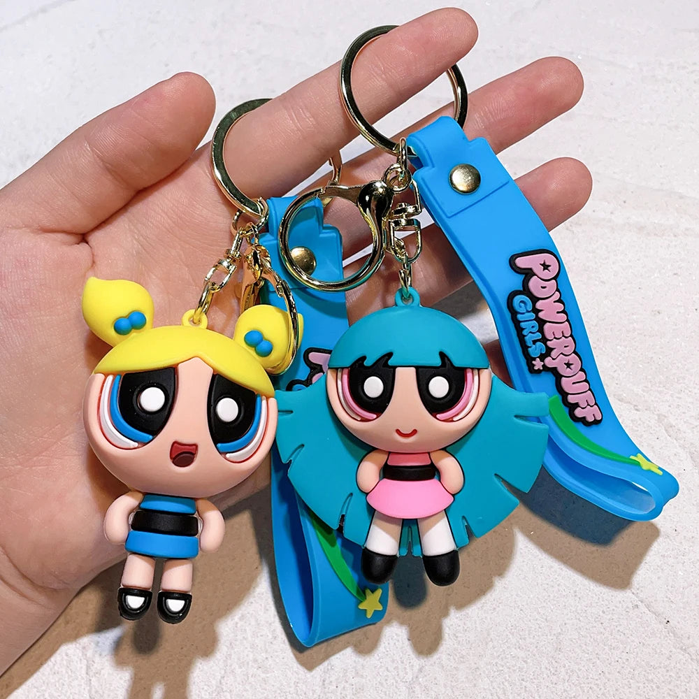 The Powerpuff Girls Creative Keychain for Women Men Fans Cartoon Cute Silicone Doll Pendant Keyring Gifts Keys Holder
