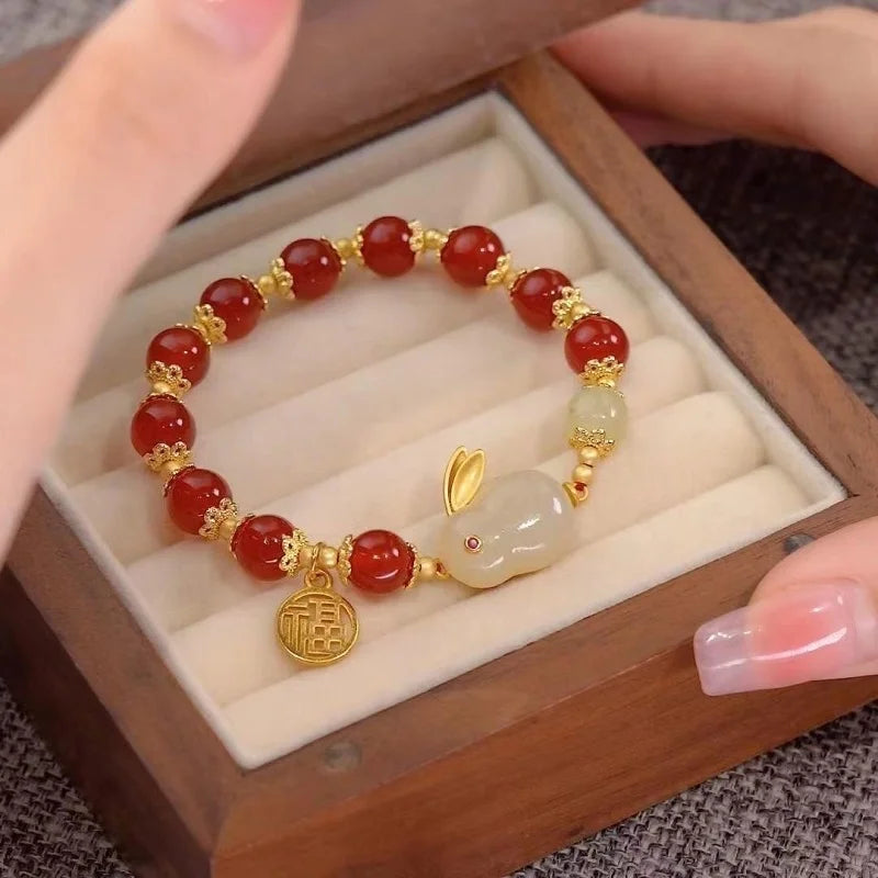 Chinese Style Green Hetian Jade Bracelet For Women Vintage Gold Color Leaves Double Layer Beaded Bracelet Jewelry Gifts