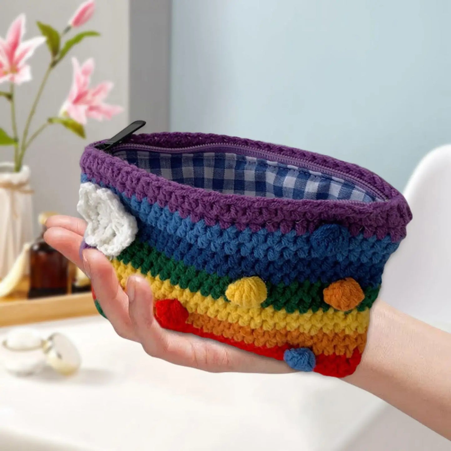 Rainbow Wallet Change Purse Handbag Card Holder Handmade Clutch Pouch Phone Pouch Small Knitted Coin Purse for Woman Gift