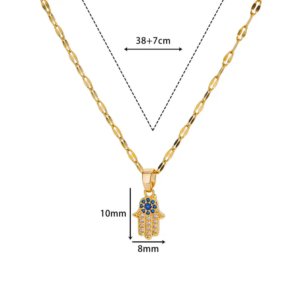 Trend Zircon Devil's Eye Pendant Necklace For Women Gold Color Stainless Steel Double Layer Lip Chain Choker Jewelry Wholesale
