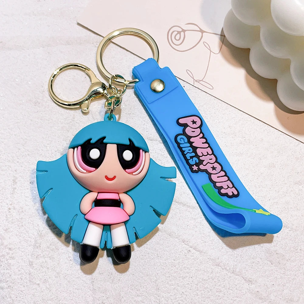 The Powerpuff Girls Creative Keychain for Women Men Fans Cartoon Cute Silicone Doll Pendant Keyring Gifts Keys Holder
