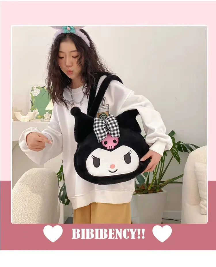 Sanrio Plush Cinnamoroll Melody Kuromi Women Tote Handbags Shoulder Bags Fashion Female Messenger Bags Purses Xmas Gifts