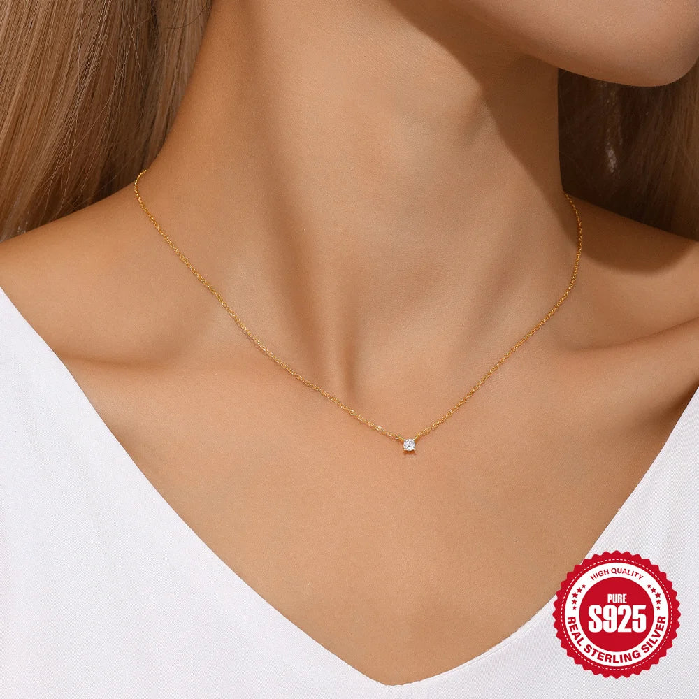CANNER Crystal Zircon 925 Sterling Silver Necklace For Women Pendente Fine Jewelry Long Chain Wedding Party Accessory Mom Gift