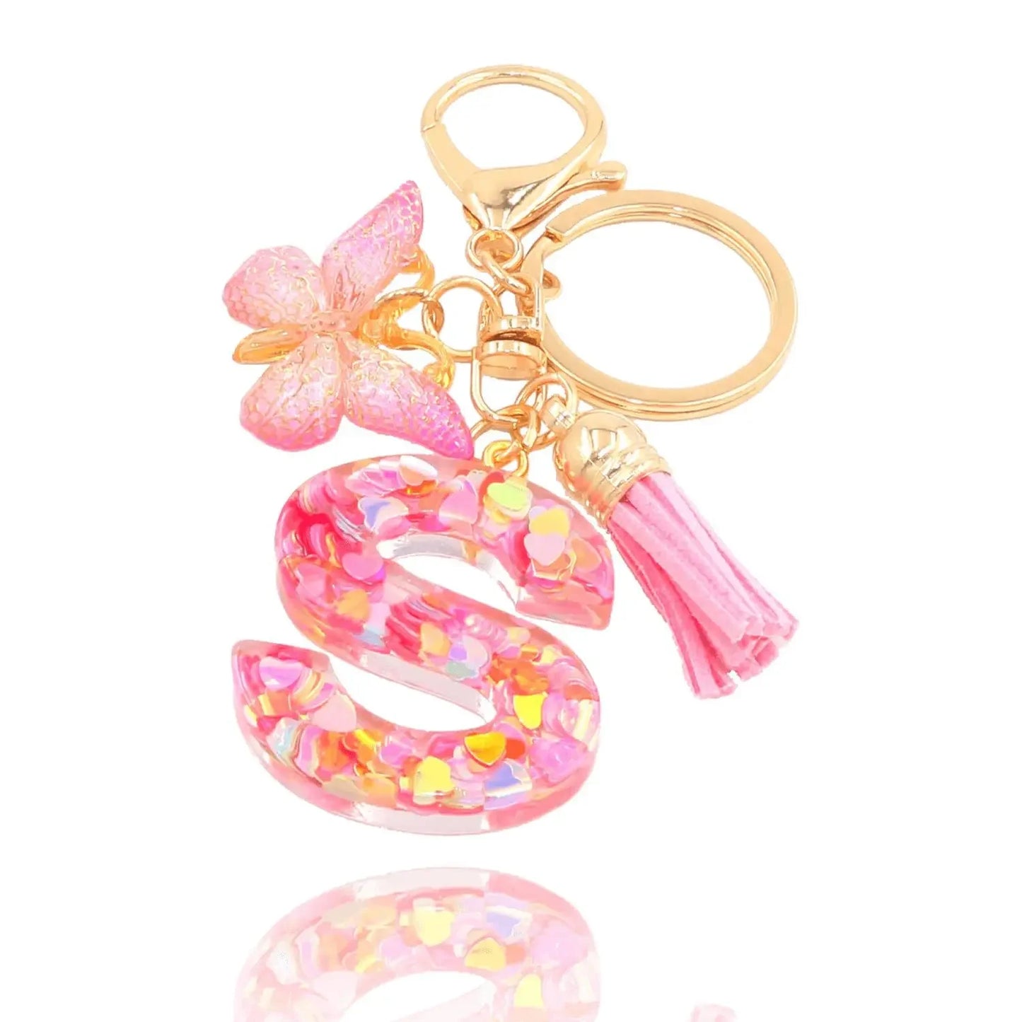 A-Z Dreamy Sequin Letters Keychain for Women Tassel Butterfly Pendant Initial Keyring Purse Suspension Bags Charms Car Key Chain