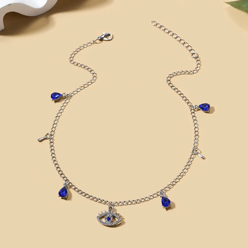 Trend Zircon Devil's Eye Pendant Necklace For Women Gold Color Stainless Steel Double Layer Lip Chain Choker Jewelry Wholesale