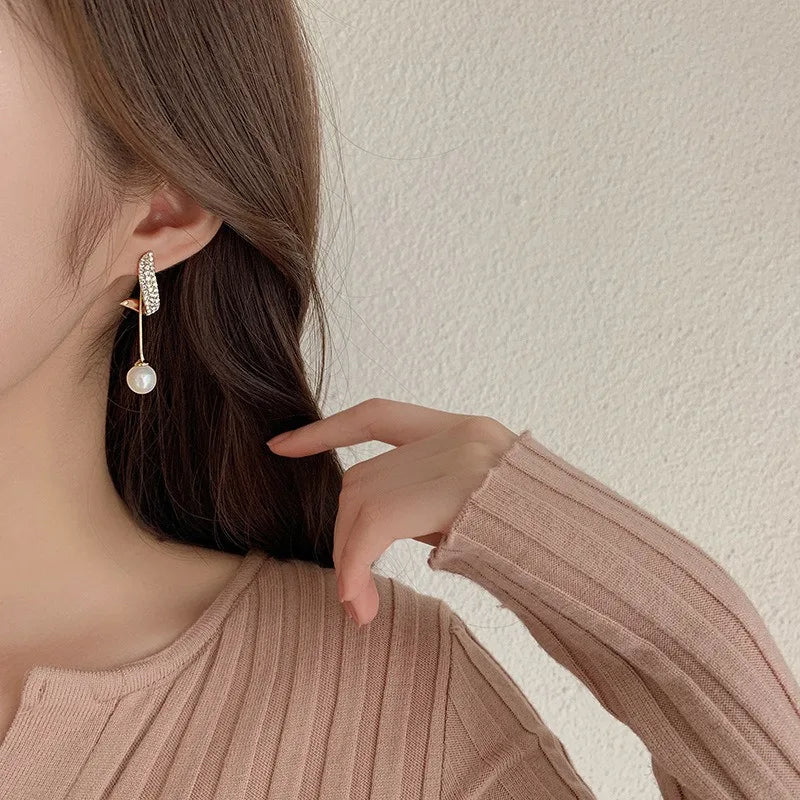 2Pcs New Classic Elegant Imitation Pearl Dangle Earrings For Women, Crystal Long Tassel Exquisite Drop Earring Wedding Jewelry