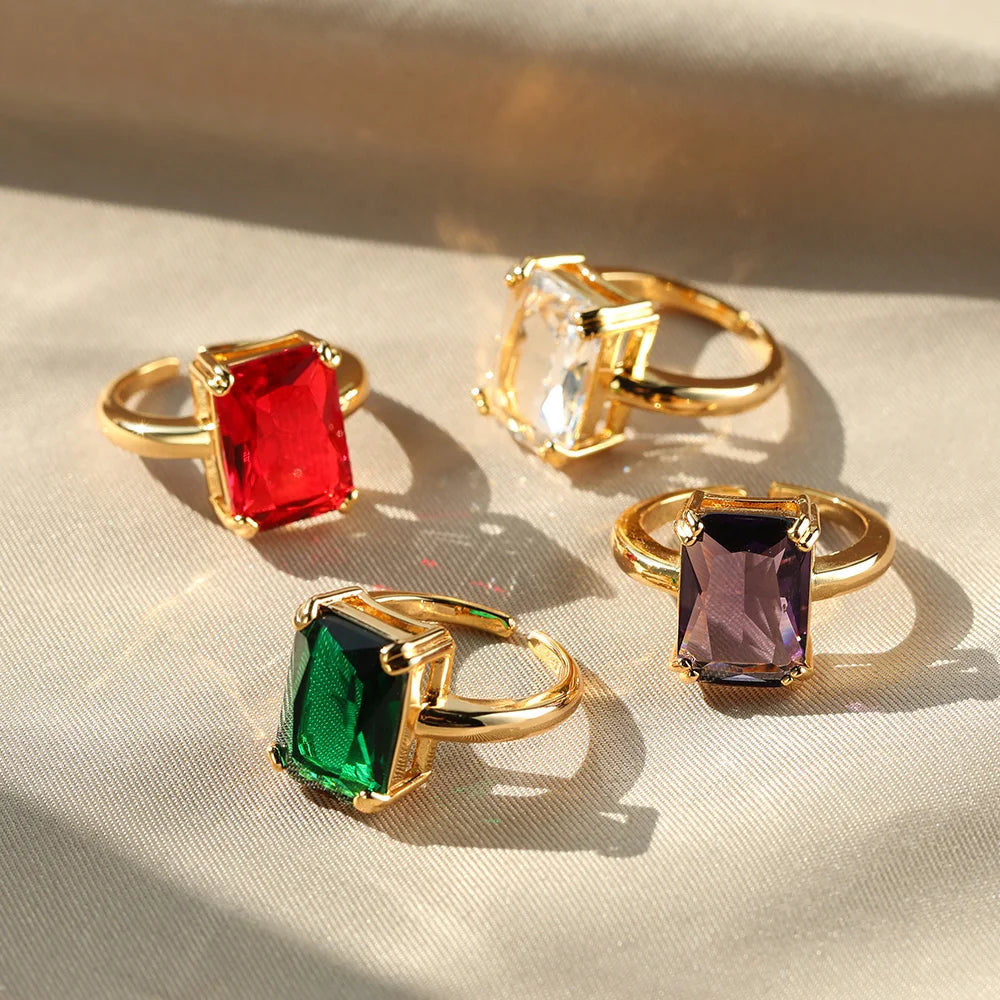 Adjustable Copper Zircon Ring For Women's For Party Engagement Fashion Christmas Gift For Women Aesthetic Metal Gold Color Ring