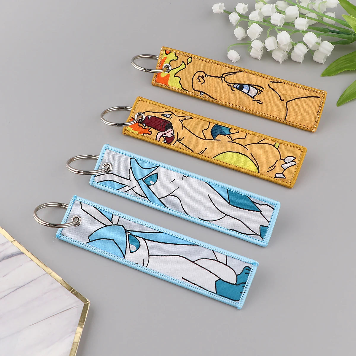Japanese Hot Anime Characters Embroidered Key Cool Cartoon KeyTag Keychain for Motorcycles Keyring Jewelry Accessories Gifts 1pc