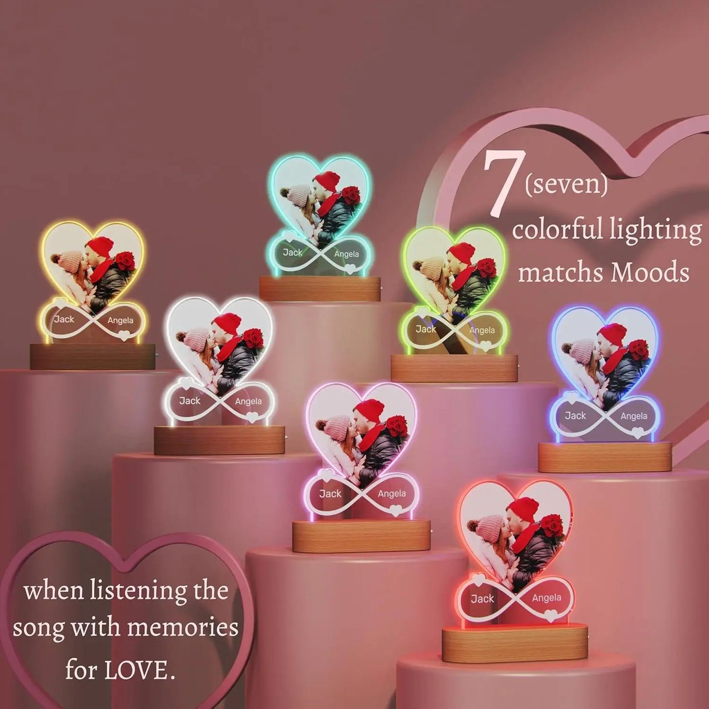 Custom Couples Gifts Acrylic Plaque Picture Frame Personalized Acrylic Lamp Photo with Night Light Anniversary Wedding Gifts