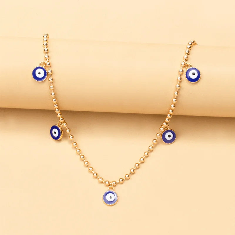 Trend Zircon Devil's Eye Pendant Necklace For Women Gold Color Stainless Steel Double Layer Lip Chain Choker Jewelry Wholesale