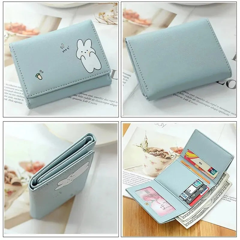 2024 Women Short Cute Small Wallet with Hasp ID Bank Card Holder for Student Girl Bag Coin Purse Ladies Wallets Cartoon Bag Pink