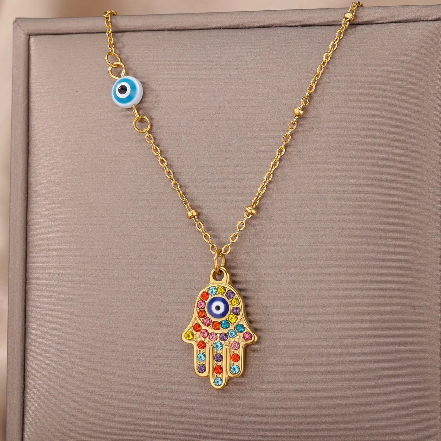 Trend Zircon Devil's Eye Pendant Necklace For Women Gold Color Stainless Steel Double Layer Lip Chain Choker Jewelry Wholesale