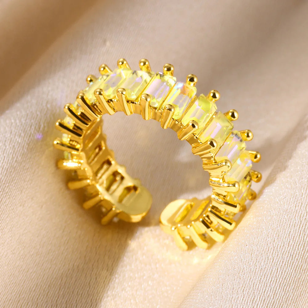 Adjustable Copper Zircon Ring For Women's For Party Engagement Fashion Christmas Gift For Women Aesthetic Metal Gold Color Ring