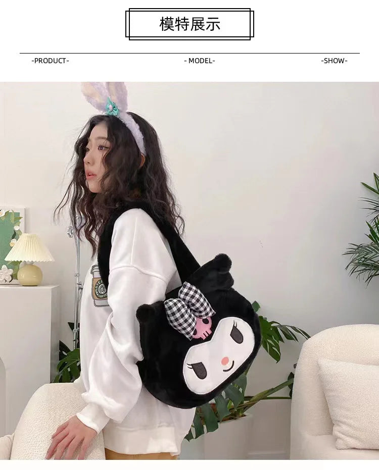 Sanrio Plush Cinnamoroll Melody Kuromi Women Tote Handbags Shoulder Bags Fashion Female Messenger Bags Purses Xmas Gifts