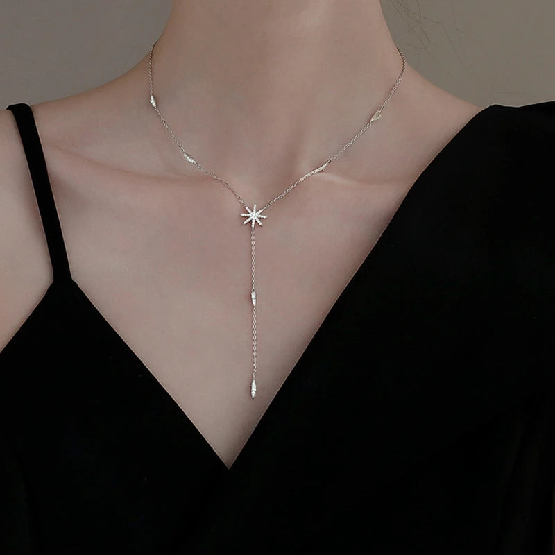 New 925 Sterling Silver Eight pointed star Pendent Necklace For Women Charm Choker Boho Fashion Wedding Party Jewelry
