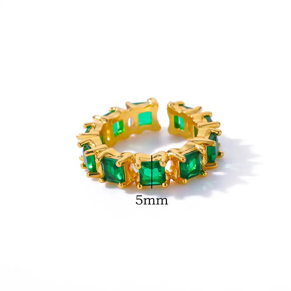 Gold Color Cubic Zircon Rings For Women Open Stainless Steel Green Color Luxury Crystal Finger Ring Boho Jewelry Wedding Gift